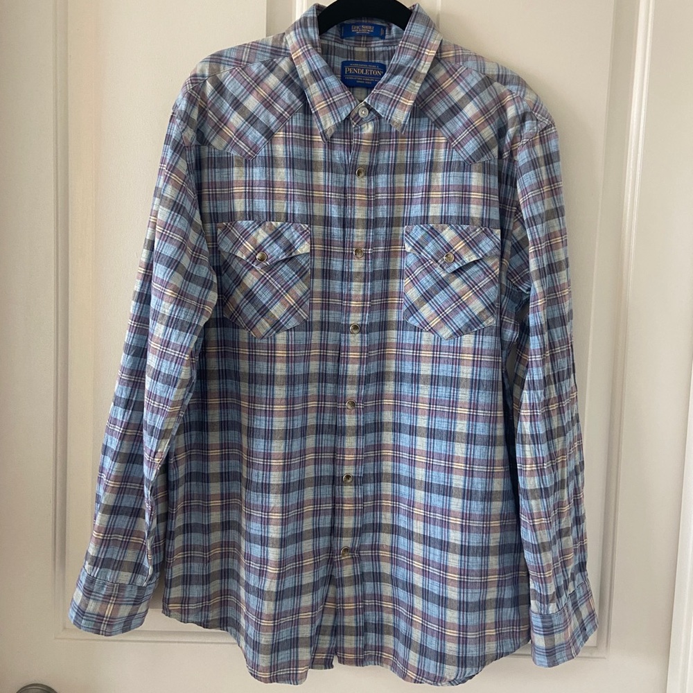 Pendleton Shirt Mens Medium Button Up Bridgeport Long Sleeve Blue Plaid